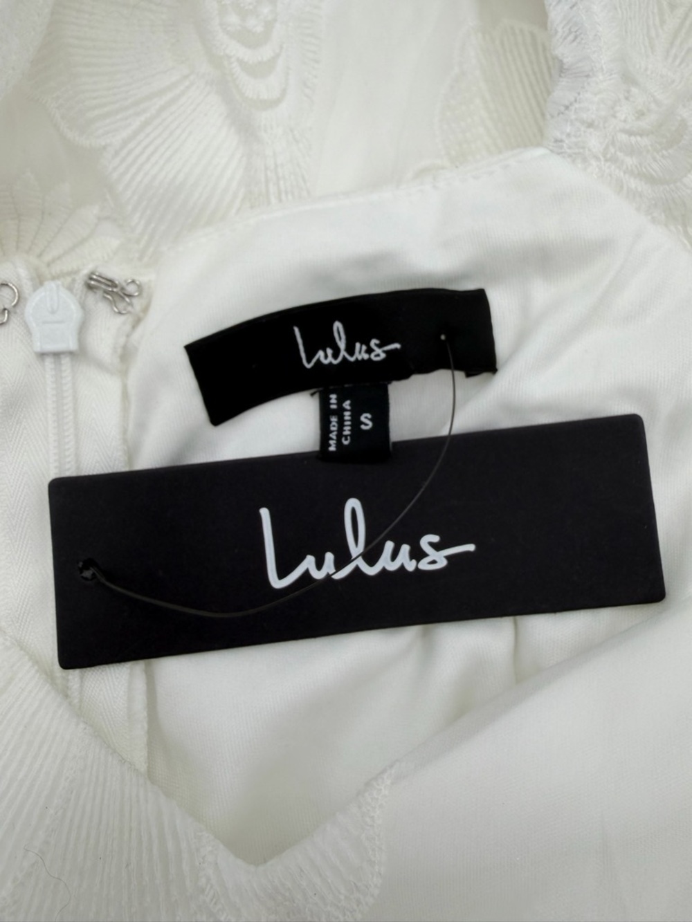 Lulus NWT “Sweetest Behavior” White Embroidered Puff Sleeve Midi Dress Sz Small - Picture 13 of 14
